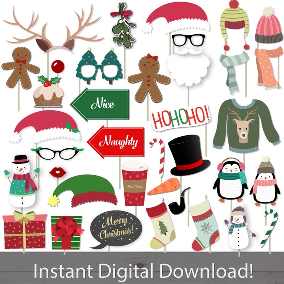 Christmas Photo Booth Props - 37 Christmas Props - Santa Claus - Mrs Claus - Elf - Moustache - Reindeer - Snowman - Photo Props - photoprops Il_570xn