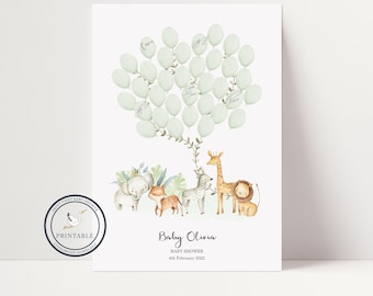 Baby Shower Fingerprint Tree - Personalised Alternative Guest Book - Elephant Safari Animals