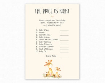 The Price is Right Baby Shower Game - Giraffe Baby Shower Game - Price is Right Game - Baby Price Is Right - Giraffe