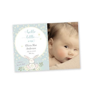 Birth Announcement Photo Card - New Baby Announcement Card - Welcome Baby - Newborn - Rabbit
