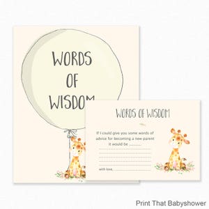 Baby Shower Games - Baby Words Of Wisdom - Baby Advies Kaarten - Giraffe Douche Spelletjes - Giraffe Advieskaarten - Floral Giraffe