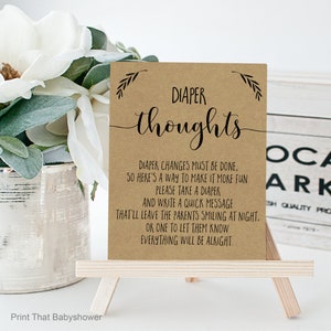 Diaper Thoughts - Baby Shower Game - Rustic Baby Shower - Nappy Thoughts - Write on Diaper Message Game, Printable, Kraft Baby, Diaper Game