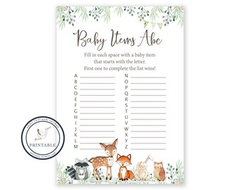 Baby Shower Games - Baby Items ABC Game - Woodland Baby Shower - Fox Shower Games - Baby ABC'S Game - Alphabet Game - Woodland