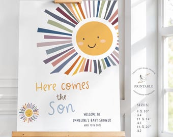 Baby Shower Welcome Sign | Personalised | Here Comes the Son | Printable Sign