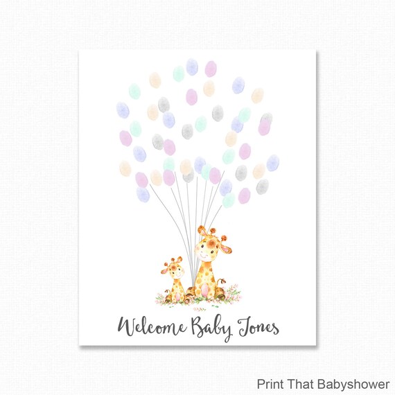 Baby Shower Fingerprint Guest Book - Giraffe Baby Shower - Personalized Alternative Guest Book - Fingerprint Tree - Giraffe Il_570xn