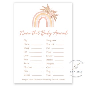 Baby Shower Games - Baby Animals Name Game - Boho Rainbow Baby Shower - Baby Animals Shower Game - Rustic Rainbow