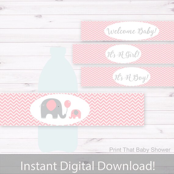 Baby Shower Water Bottle Labels - Elephant Baby Shower Decorations ...
