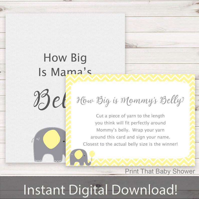 Baby Shower Games How Big Is Mommy's Belly Game Yellow Elephant Baby Shower Shower Games Guess how big mommys belly, Yellow Elephant image 1