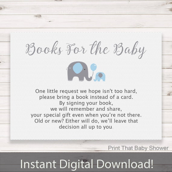 Baby Shower Invitation Insert - Blue Elephant Books For The Baby - Printable Invitation Insert - Books For The Baby Card - Blue Elephant Il_570xn
