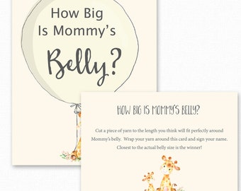 Baby Shower Games - How Big is Mommy's Belly Game -  Giraffe Baby Shower, Printable Shower Games - Guess how big mommys belly - Giraffe