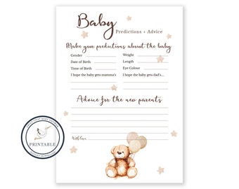 Baby Predictions Card | Baby Shower Games | Advice & Wishes for Parents To Be | Baby Predictions and Advice | Teddy Bear Baby Shower
