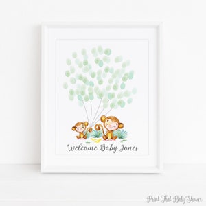 Baby Shower Fingerprint Guest Book Monkey Baby Shower | Etsy