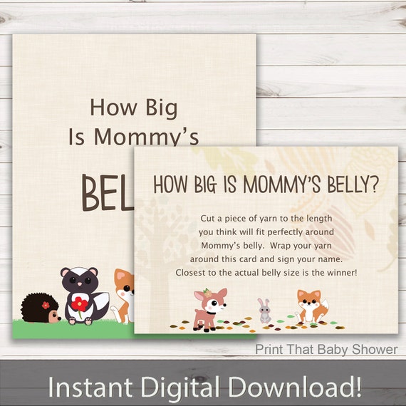 How Big Is Mommy S Belly Game Baby Shower Games Woodland Baby