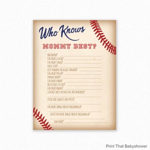 Baseball Baby Shower Who Knows Mommy Best Printable - Baseball Baby Shower Game - Digital Instant Download - Baseball Shower Game