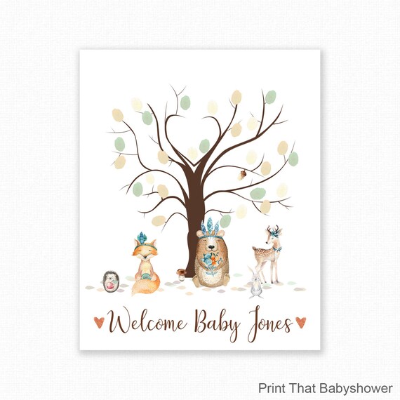 Baby Shower Fingerprint Guest Book Woodland Baby Shower