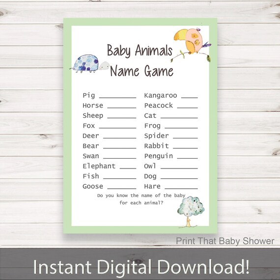 Baby Shower Games Baby Animals Name Game Jungle Baby Shower