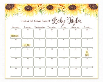 Floral Baby Shower, Guess The Due Date, Baby Shower Games, Shower Birthday Prediction, Printable Baby Shower Due Date Calender game