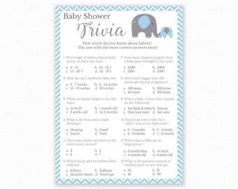 Baby Shower Games - Baby Trivia Game - Baby Shower Trivia - Blue Elephant Baby Shower - Elephant Shower Games - Printable Game