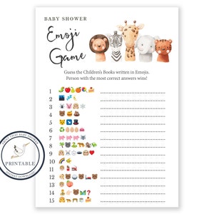 Baby Shower Game - Elephant Giraffe Baby Shower -  Emoji Pictionary - Baby Shower Printable Game - Baby Shower Emoji Game - Safari Friends