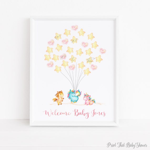 Baby Shower Signature Guest Book - Unicorn Baby Shower - Personalized Alternative Guest Book - Nursery Wall Art Signature Tree - Unicorns Il_570xn