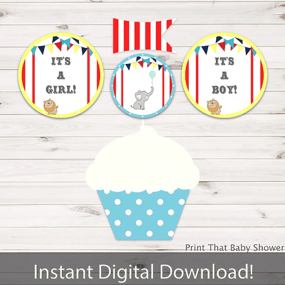 Circus Baby Shower Cupcake Toppers and Cupcake Wrappers - Printable It's a Boy - It's a Girl - Instant Download - Circus Il_570xn