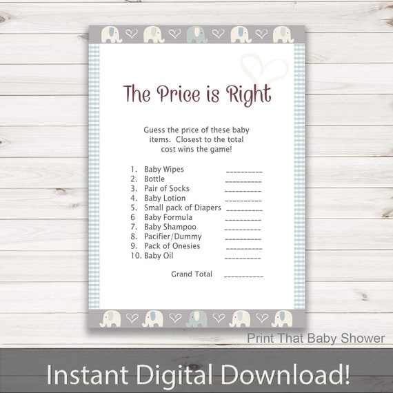 The Price is Right Baby Shower Game - Elephant Baby Shower Games - Baby Price Is Right - Elepahtn Patches Il_570xn