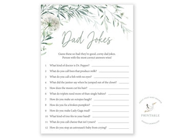 Baby Shower Games - Dad Jokes Game - Baby Shower Trivia Game - Botanical Baby Shower - Greenery Baby Shower