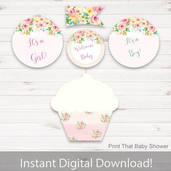 Floral Baby Shower Cupcake Toppers And Cupcake Wrappers Printable