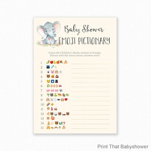 Baby Shower Game - Pink Baby Shower -  Emoji Pictionary - Pink Elephant Baby Shower Printable - Baby Shower Emoji Game - Pink Elephant