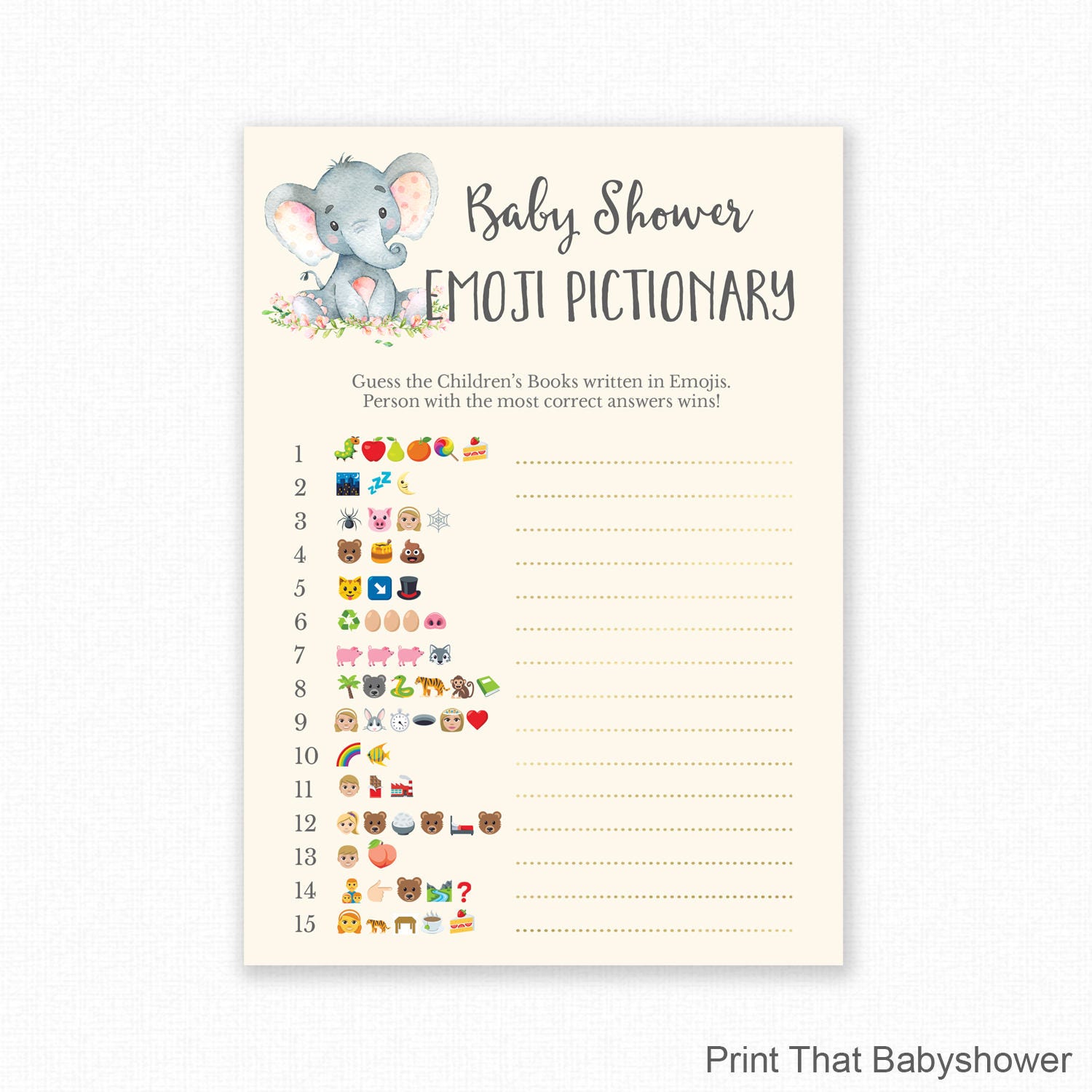 Printable Baby Shower Pictionary Game