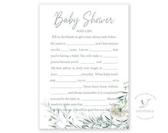 Baby Shower Game | Botanical Baby Shower | Baby Mad Libs | Greenery Baby Shower Printable | Baby Shower Mad Libs Game | Baby Shower