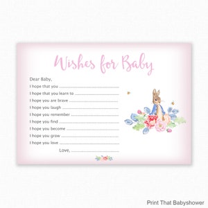 Baby-Dusche-Spiele - Wünsche für Baby-Spiel - Peter Rabbit-Dusche-Spiel - Wünsche für Baby druckbare - Wünsche für Baby-Karte - Peter Rabbit - Rosa