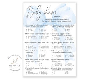 Baby Shower Games - Shower Trivia Game - Blue Bow Coquette - Printable