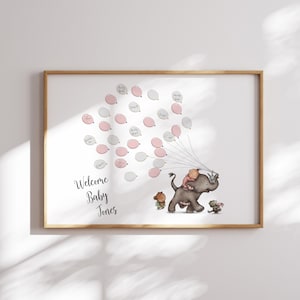 Baby Shower Fingerprint Guest Book - Signature - Elephant Baby Shower - Personalized Alternative Guest Book - Signature Tree, Pink Elephant