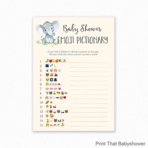 Baby Shower Game - Blue Baby Shower -  Emoji Pictionary - Blue Elephant Baby Shower Printable - Baby Shower Emoji Game, - Blue Elephant