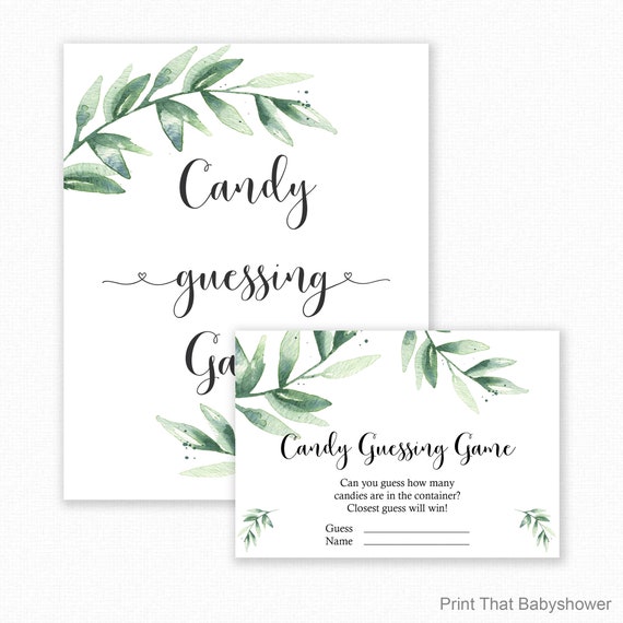 Baby Shower Games - Candy Guessing Game - Greenery Baby Shower - Greenery Shower Games - Guess how many Candies - Botanical Baby Shower Il_570xn
