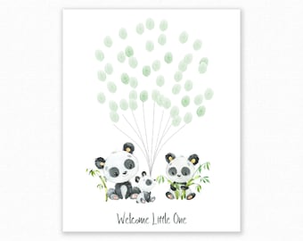 Baby Shower Fingerprint Guest Book - Panda Baby Shower - Alternative Guest Book - Fingerprint Tree - Panda Family