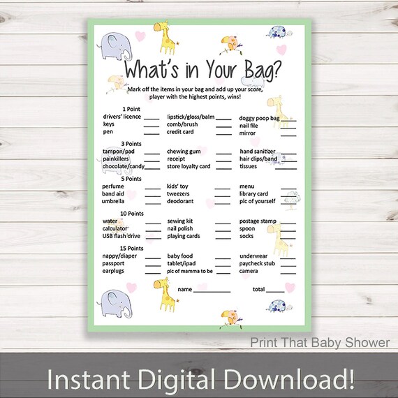 Whats In Your Phone Game - Circus Printable Baby Shower Games