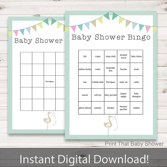 Baby Shower Spiele Baby Shower Bingo Blauen Storch Etsy
