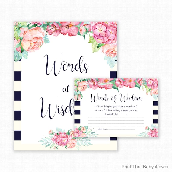 Baby Shower Games - Baby Words Of Wisdom - Baby Advice Cards - FLoral Shower Games - Floral Advice Cards - Floral Baby Shower Il_570xn