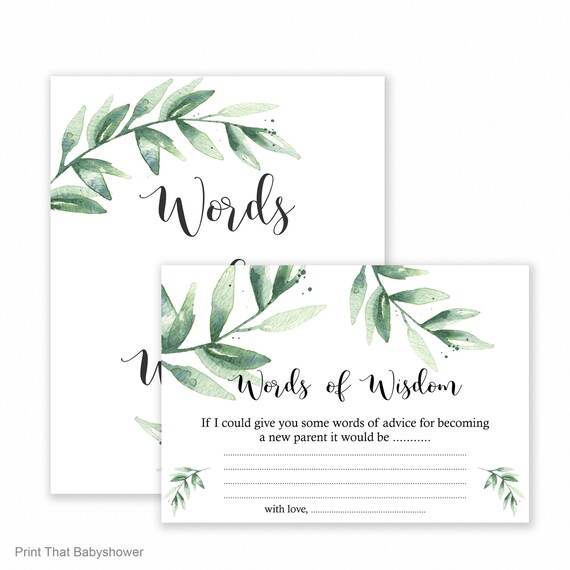 Baby Shower Games - Baby Words Of Wisdom - Baby Advice Cards - Botanical Shower Games - Baby Advice Cards - Greenery Il_570xn