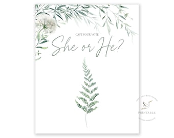 He or She Game Sign | Baby Shower Game | Printable Instant Download | Gender Reveal | Baby Prediction Game | Botanical Baby Shower