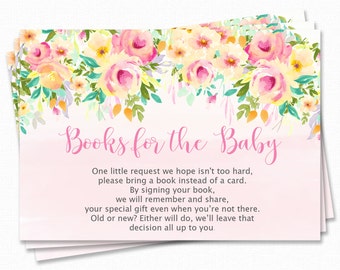 Baby Shower Invitation Insert - Floral Books For Baby - Baby Shower Inserts - Invitation Insert - Books For The Baby Card, Peaches and Cream