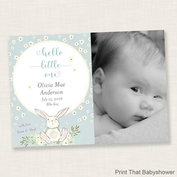 Birth Announcement Photo Card - Baby Announcement Card - Welcome baby - Cute Rabbit Il_570xn