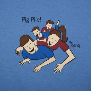 Pig Pile Blue Cartoon Parent T-Shirt - Adult Women