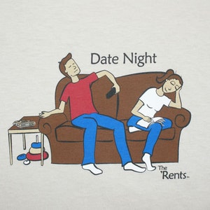 Date Night T-Shirt Tan Cartoon Parent  - Adult Men