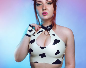 Cow print latex Keyhole bra - KNICKERS NOT INCLUDED - sports crop top bikini