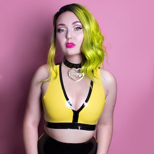 latex plunge buckle bra - crop top bra pixel gamer bikini