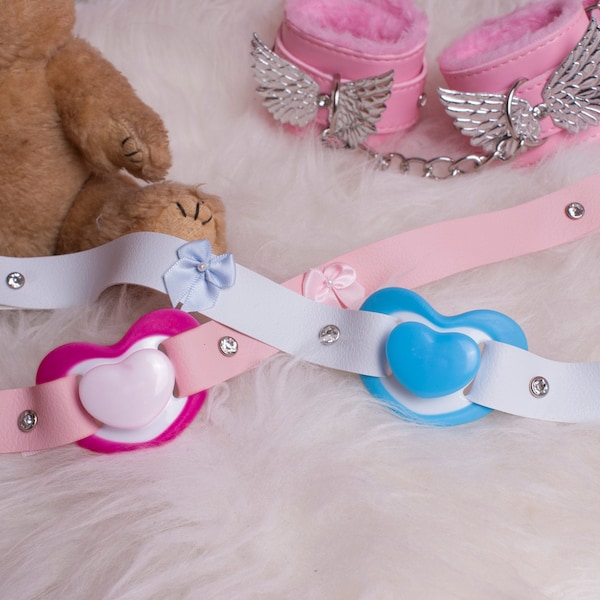 Little kitten soother gag // pacifier available in Blue & Pink  // Diamante finish // Pastel dummy