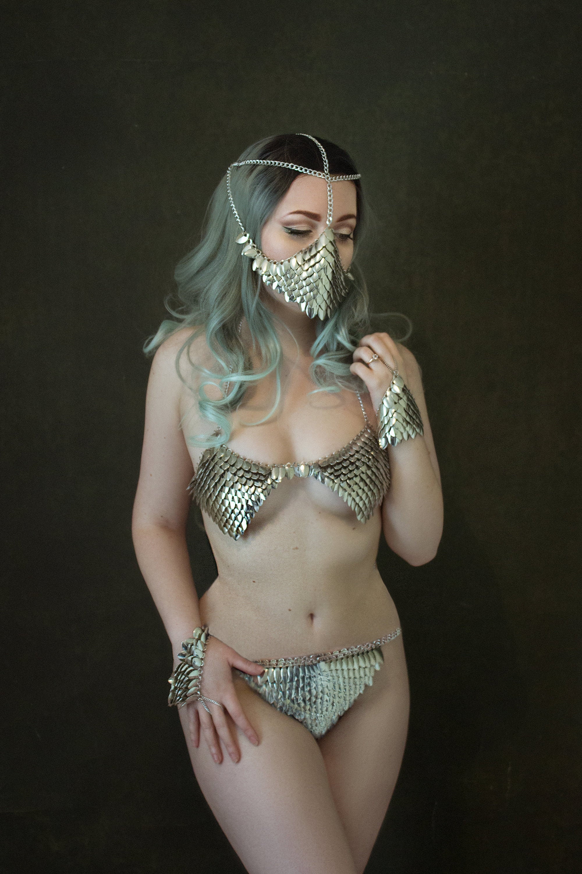 Dragon Scale Bikini Bra / Belt / Gauntlets / Headpiece Mask Etsy UK